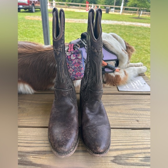 Frye Dark Brown Wyatt Overlay Western Boots size 7.5. - Picture 6 of 8